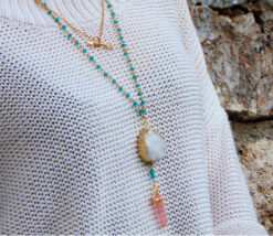 Rosaria necklaces with green beads
