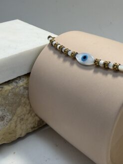 Κολιε mother of pearle με ατσάλινα στοιχεία και ματάκι - Image 2